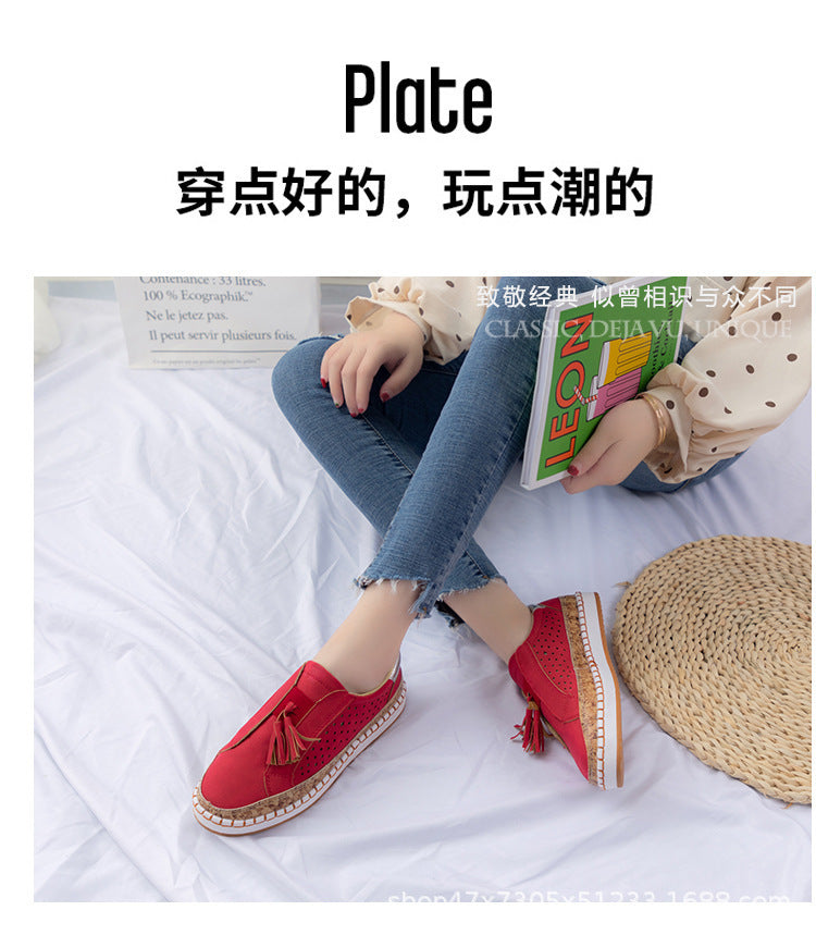 Casual Shoes Female Color Matching Tassel Plus Size Round Head Flat Casual Shoes Female