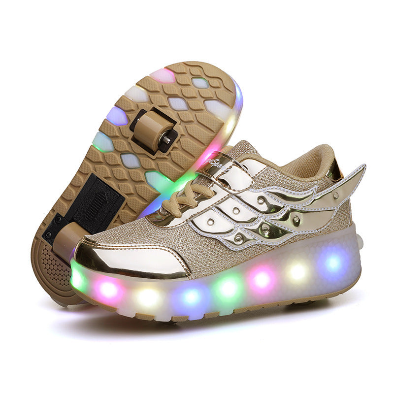 Children's Walking Shoes Teenage roller skates double wheel charging lamp skates flying roller skates sports wheels shoes