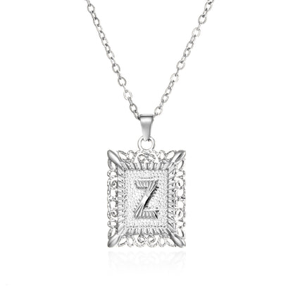 Stainless Steel 26 Letters Titanium Steel Square Pendant - sumet.shop