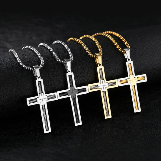 Titanium Steel Wire Cross Men's Necklace - sumet.shop