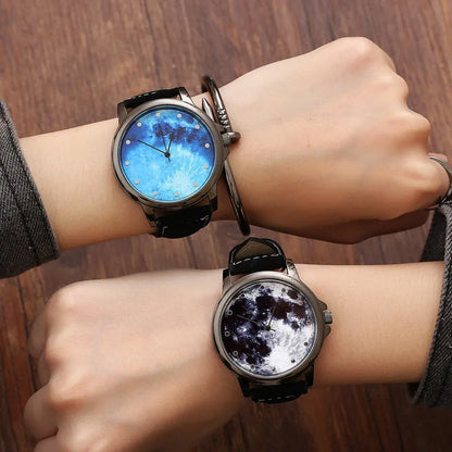 Casual Female Watch Fashion Minimalist Women Quartz Wristwatches Starry Sky Moon Pattern Design Unique Ladies Casual Watch Female Exquisite Watches