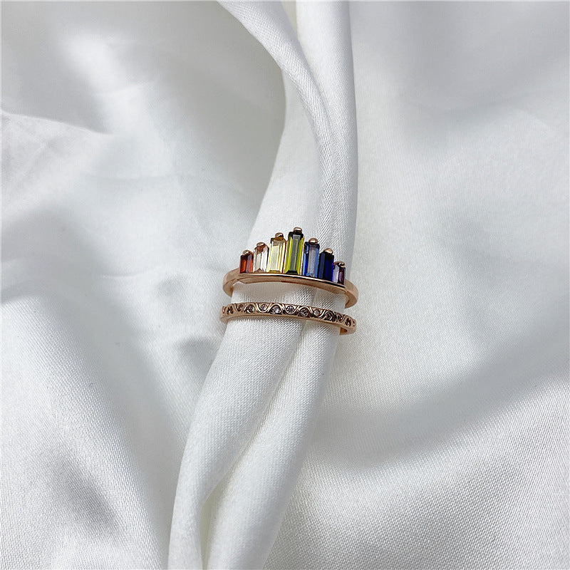 Diamond Ring Fashion Rainbow Micro Diamond Ring