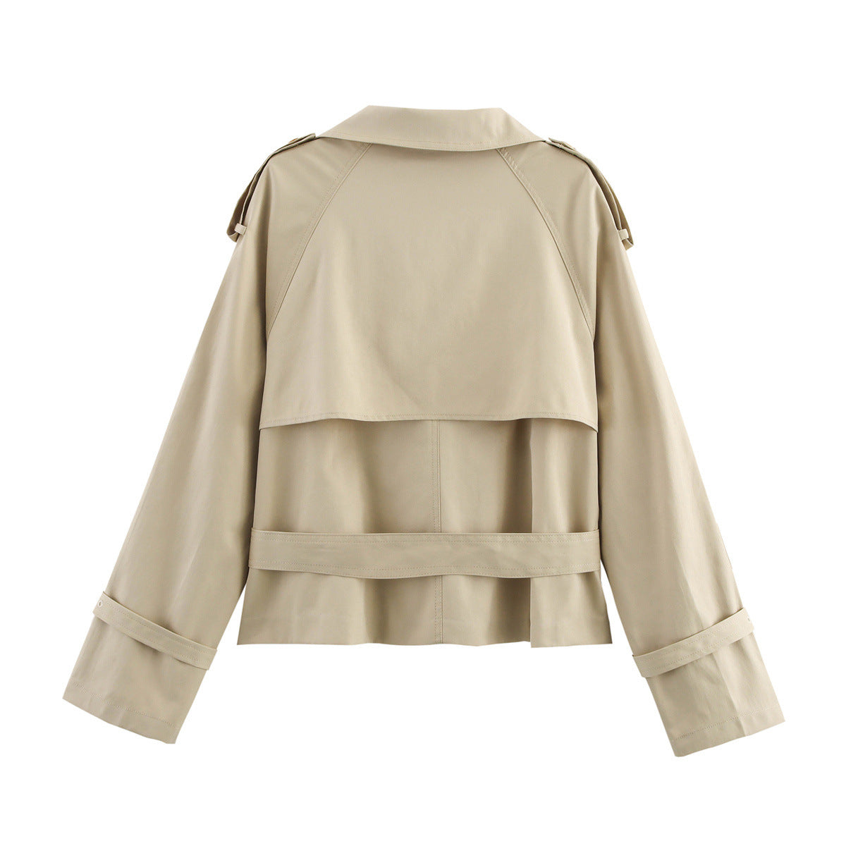 Notch-collar Short Trench Coat for Women with Belt Buckle Detailing