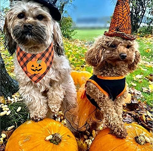 Bandana Halloween Dog Plaid Bandana With Pumpkin Appliques,Pet Dog Puppy Holiday Scarf