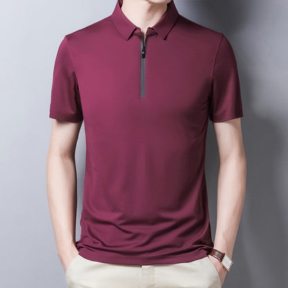 Men's Short Sleeve T-Shirt Solid Color Lapel Casual Fashion