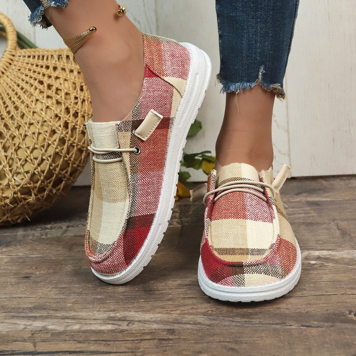 Comfortable Flat shoes New Plaid Canvas Comfortable Flat