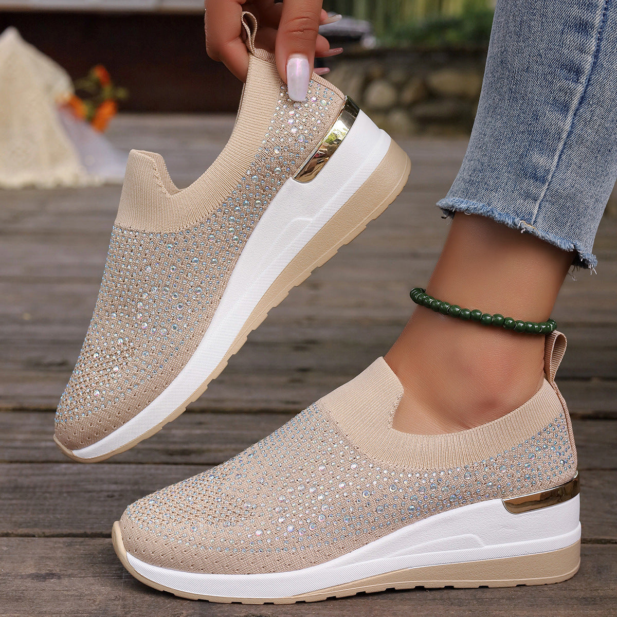 Breathable Shoes Spring Flyknit Slip-on Casual Mesh Breathable Sock-like Shoes