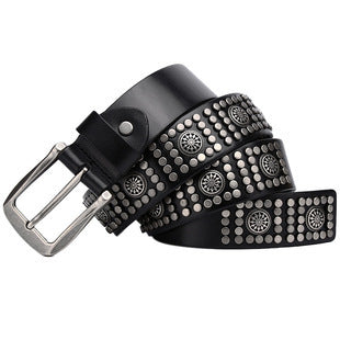 First Layer Cowhide Niche Pagoda Decorative Rivets Street Punk Belt - sumet.shop