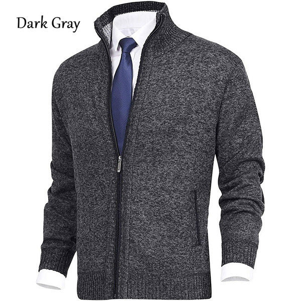 Men's Solid Color Stand Collar Cardigan Sweaters Coat