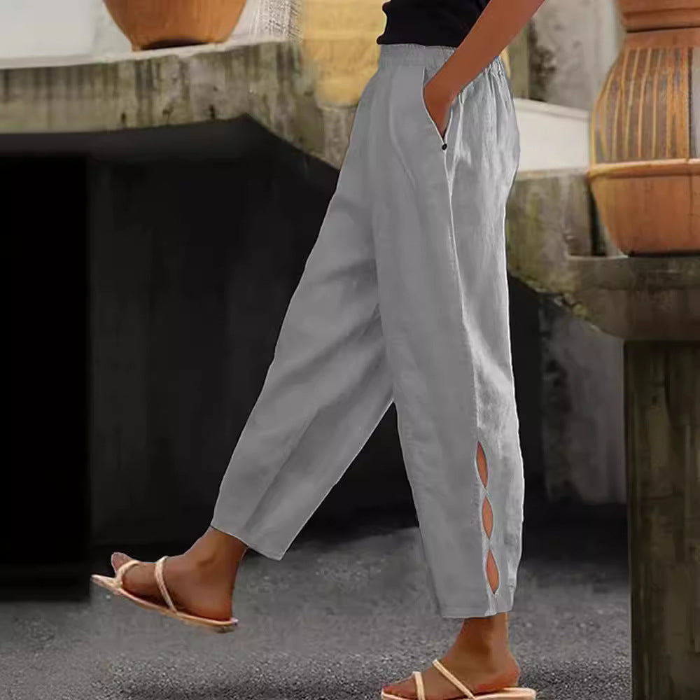 Foot Hollow-out Button Trousers