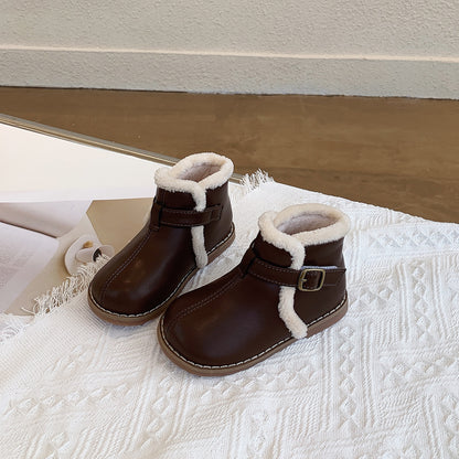 Velcro Soft Bottom boots Turned Wool Korean Style Round Head Velcro Soft Bottom