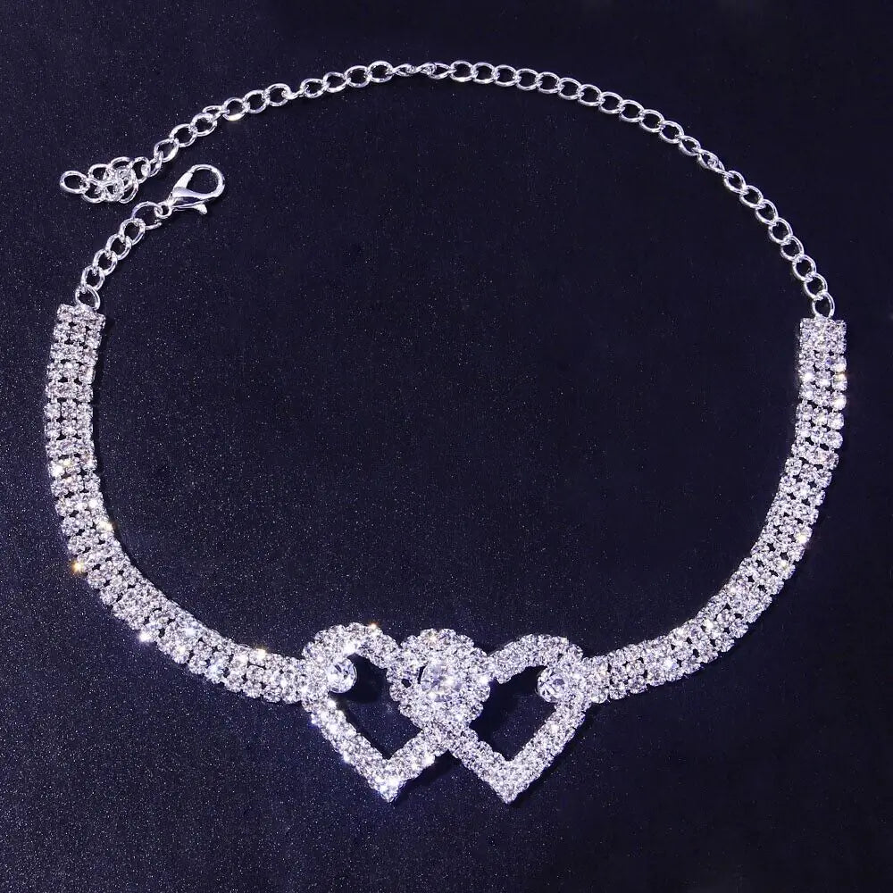 Double Heart Anklet Bracelet Love Barefoot Chain Bling Crystal Ankle Bracelet US - sumet.shop