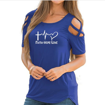 Round neck heart-shaped print ten-finger cross short-sleeved strapless women