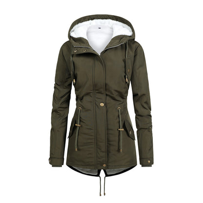 Commuter Cotton Zipper Coat With Fur Collar Print Loose Temperament