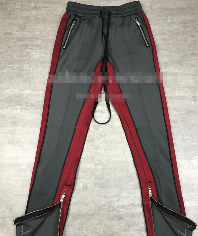 Double Stripes Ankle Zips Track Pants Color Blocking Sweatpants Black Drawstring Free Shipping