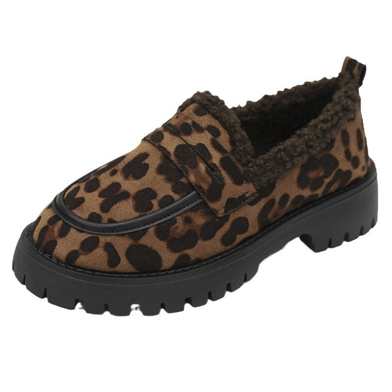 Loafers Leopard Plus Size Fleece Lined Loafers Leopard Print British Style