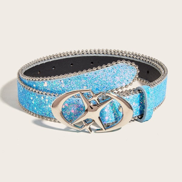 Women's Silver Belt With Sequin Buckle Belt - sumet.shop