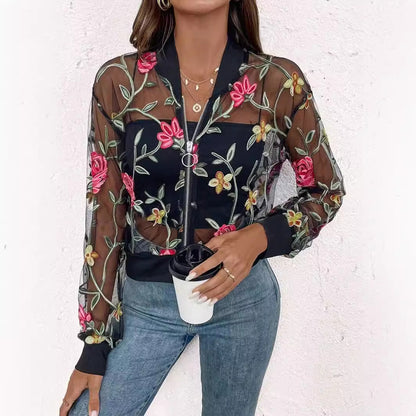 Fashionable Lace Mesh Jacket With A Stylish Hollowed-out Design