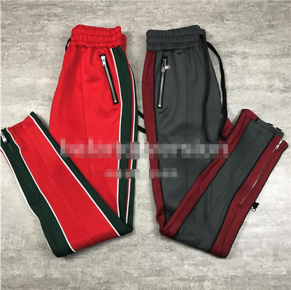 Double Stripes Ankle Zips Track Pants Color Blocking Sweatpants Black Drawstring Free Shipping