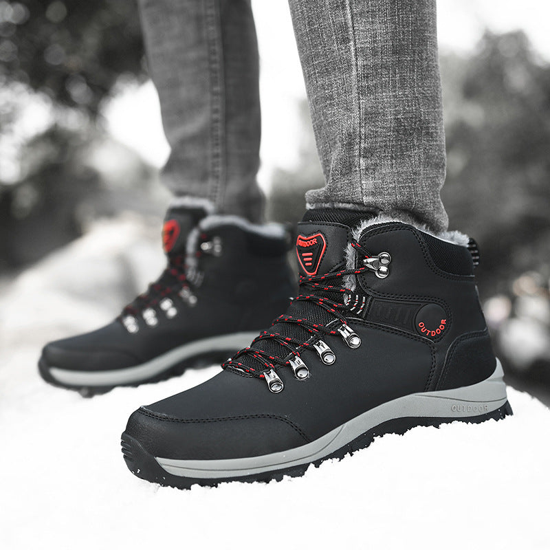 Boots Hiking Lace-up Shoes Winter Snow Boots Men Warm Plush Ankle Boots Hiking Lace-up Shoes