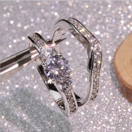 marriage proposal couple ring White copper plated white gold men and women models micro-inlaid simulation diamond ring lily life love marriage proposal couple ring