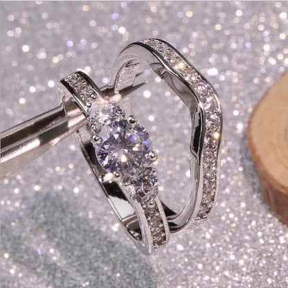 marriage proposal couple ring White copper plated white gold men and women models micro-inlaid simulation diamond ring lily life love marriage proposal couple ring