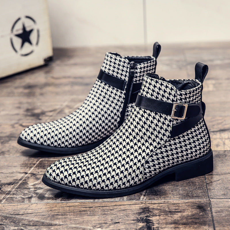 High-top Shoes British Style Pointed Leather Boots High-top Leather Shoes