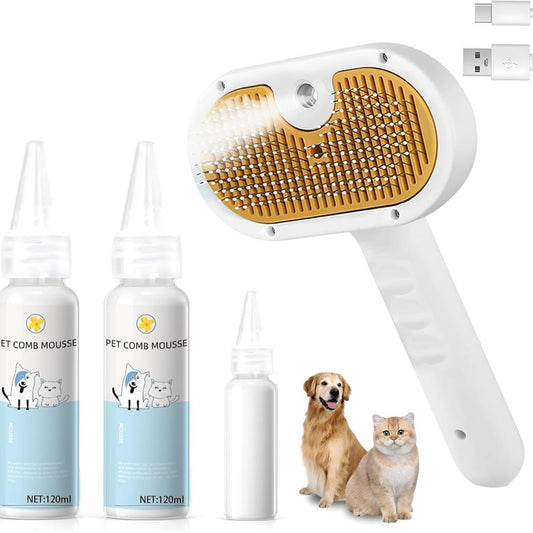 Universal Pet Steam Brush For Cats And Dogs 3-in-1 Spray Hair Removal Comb With Waterless Shampoo