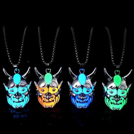 Halloween Necklace Men's Ghost Mask Luminous Pendant Titanium Steel Necklace Halloween Necklace