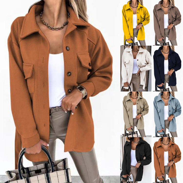Lapel Jacket Fashion Casual Single-Breasted Coat With Belt Spring Autumn Women's Clothing