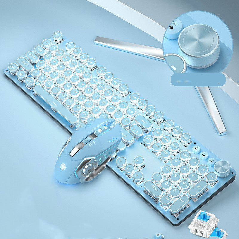 Mechanical Keyboard Wired Mouse Set Usb Interface Rechargeable Blue Retro Punk Version