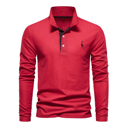 Long Sleeve Polo Collar  shirt Men's Fashion Casual Polo Collar Deer Embroidered Long Sleeve