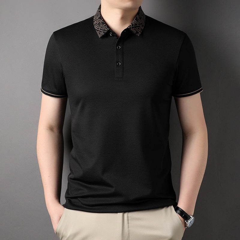 Polo Collar  T-shirt Men's Polo Collar Solid Color Thin