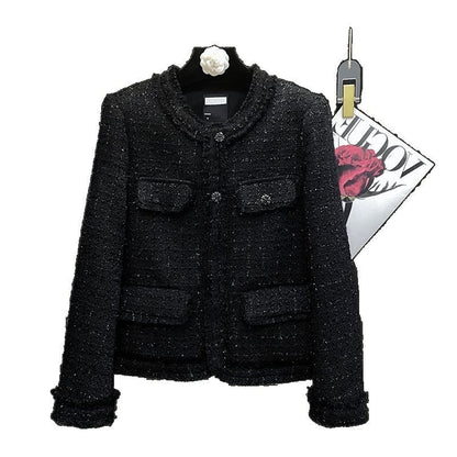 French-style Chic Tweed Top With Long Sleeves