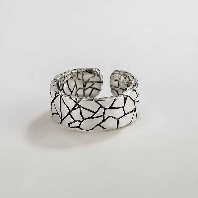 Wide Face Stone Crackle Ring 925 Sterling Silver - sumet.shop