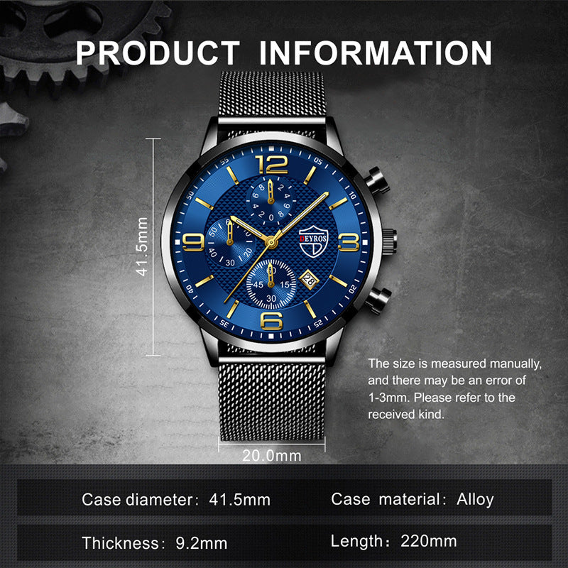 Men's Calendar Watch Business Stainless Steel Luminous Quartz Wrist Watch - sumet.shop