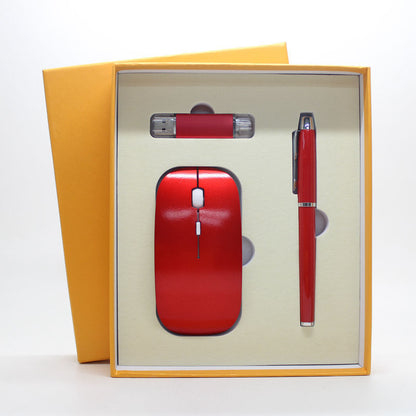 Factory direct businessthin wireless mouse + mobile U disk + pen three pieces of office gift custom-made LOGO