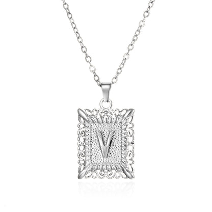 Stainless Steel 26 Letters Titanium Steel Square Pendant - sumet.shop
