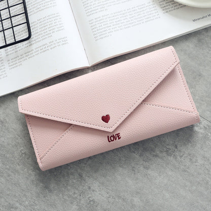 Women's Long Heart-shaped Letter Embroidery Line 2 Fold Multifunctional Simple Wallet Student Multifunctional Wallet