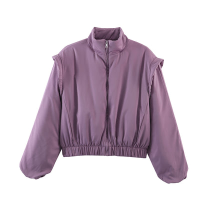 Fashionable Stand-Up Collar Short Cotton Jacket Coat For Women