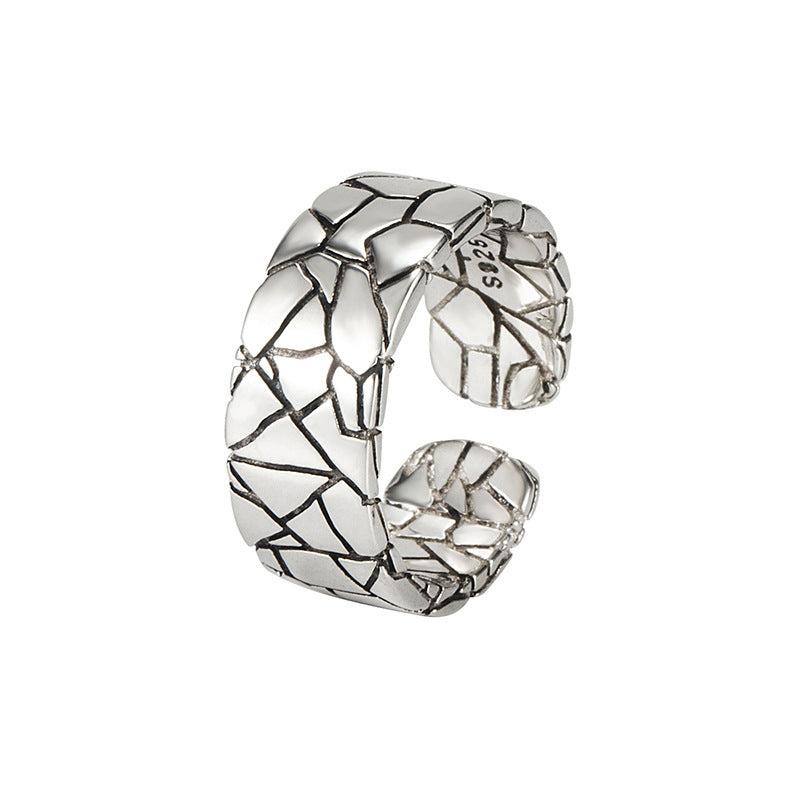 Wide Face Stone Crackle Ring 925 Sterling Silver - sumet.shop