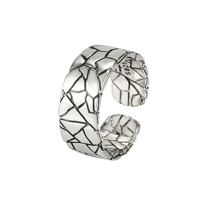 Wide Face Stone Crackle Ring 925 Sterling Silver - sumet.shop