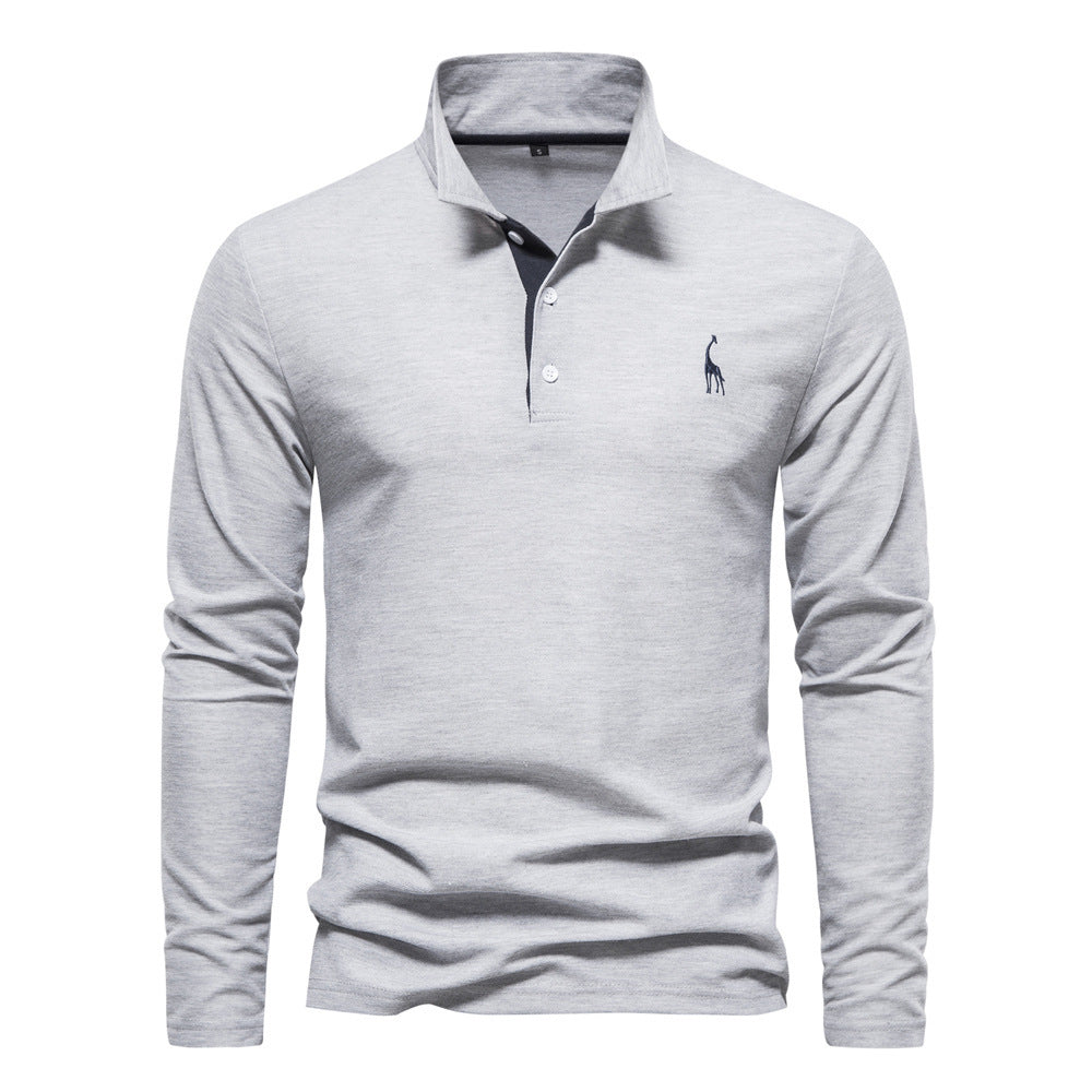 Long Sleeve Polo Collar  shirt Men's Fashion Casual Polo Collar Deer Embroidered Long Sleeve
