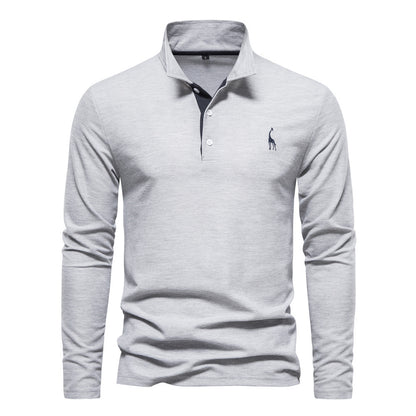 Long Sleeve Polo Collar  shirt Men's Fashion Casual Polo Collar Deer Embroidered Long Sleeve