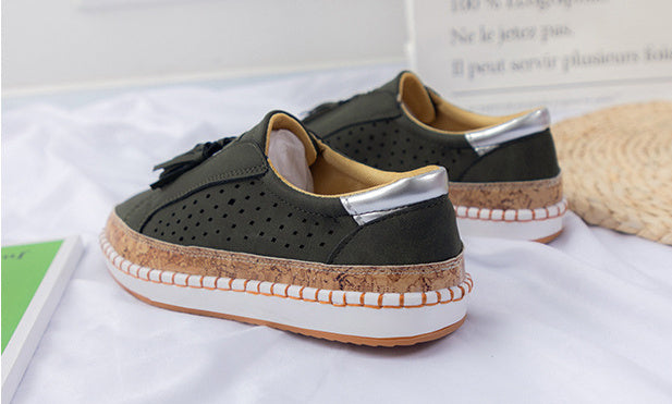 Casual Shoes Female Color Matching Tassel Plus Size Round Head Flat Casual Shoes Female