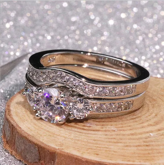 marriage proposal couple ring White copper plated white gold men and women models micro-inlaid simulation diamond ring lily life love marriage proposal couple ring