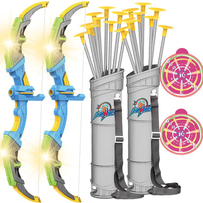 DE Bow & Arrow Toy Set, LED-lit Archery Toy,10 Suction Cup Arrows, Targets, Arrows Holders