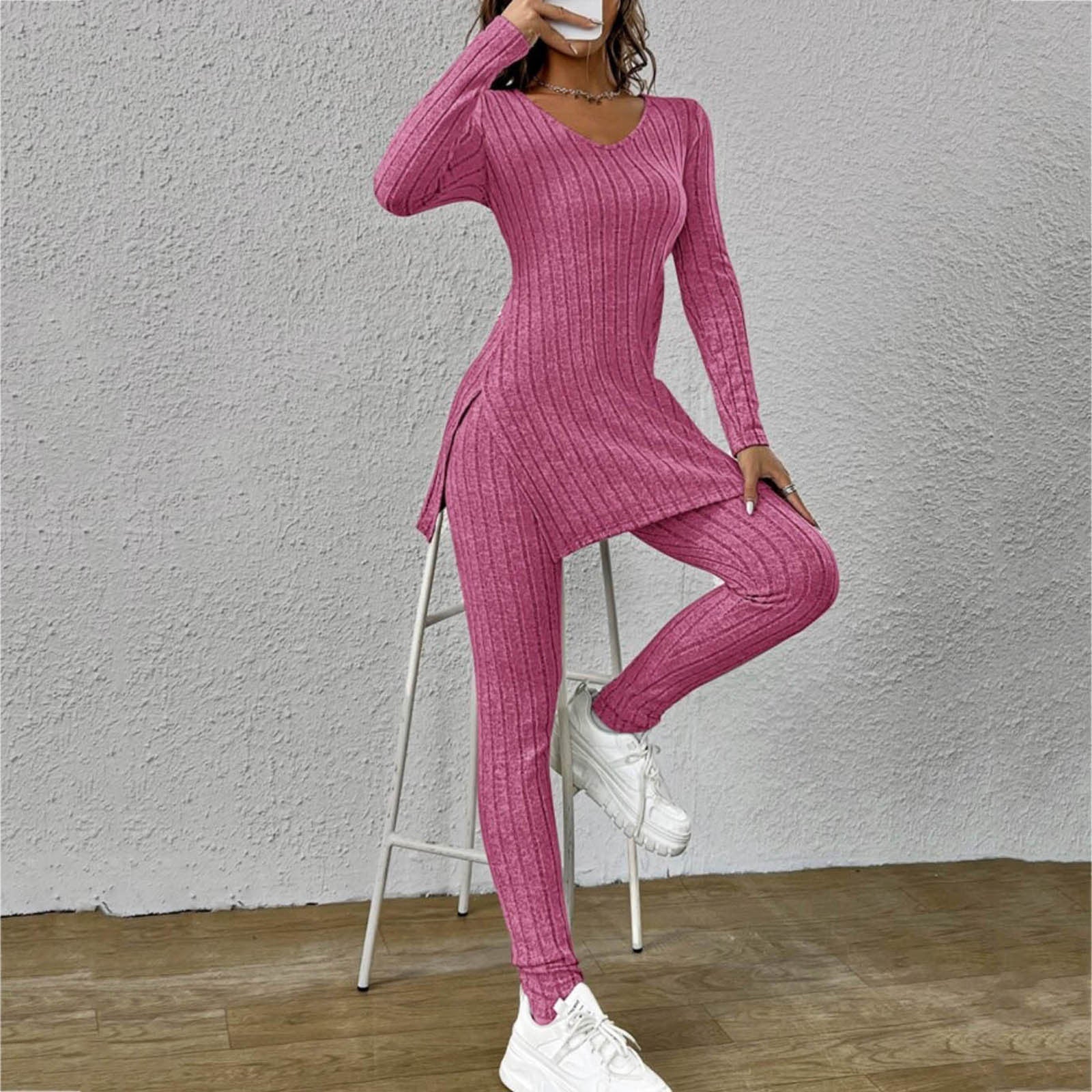 Long Sleeve Trousers Split Round-neck Shirt Loose Smart Trousers Suit