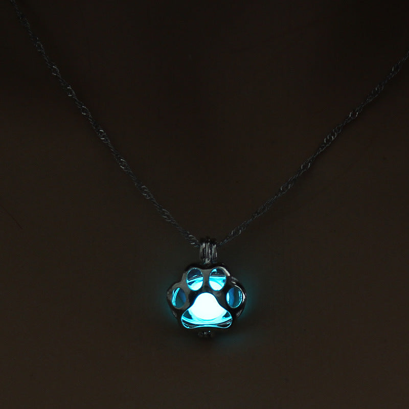 Fashion Jewelry Dog Paw Hollow Luminous Necklace