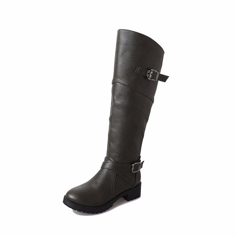 Knee Boots Women's shoes with large belt buckle and Knee Boots